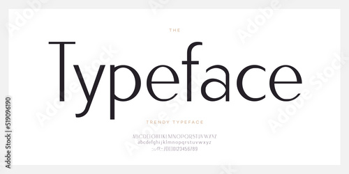 Elegant font sans serif style modern typography letters and number. Uppercase and lowercase letters. Minimal luxure alphabet for promotion, video, decoration, logo, poster, book, printing. Vector photo