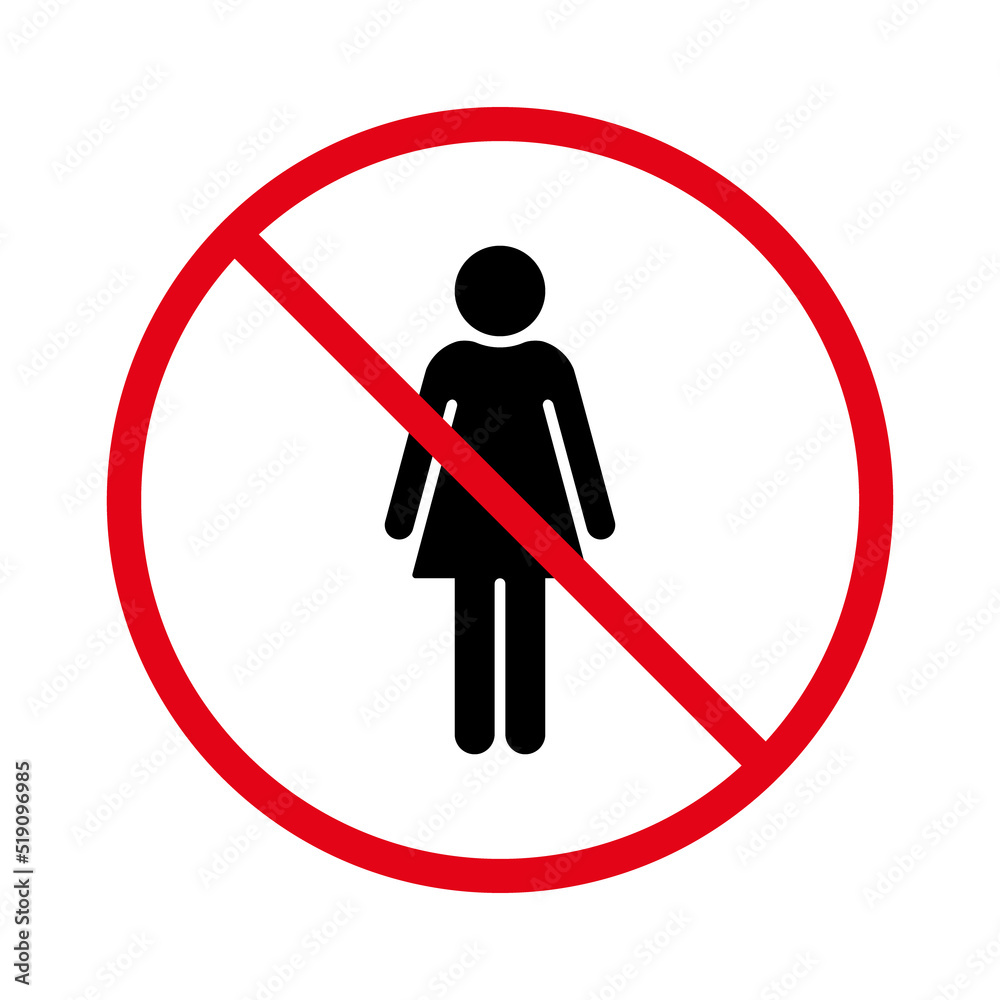 Restricted Female Entry Red Stop Circle Symbol. Not Woman Ban Black Silhouette Icon. Forbid Access Women Zone Pictogram. No Allowed Girl Sign. Entrance People Prohibited. Isolated Vector Illustration Restricted Female Entry Red Stop Circle Symbol. Not Woman Ban Black Silhouette Icon. Forbid Access Women Zone Pictogram. No Allowed Girl Sign. Entrance People Prohibited. Isolated Vector Illustration