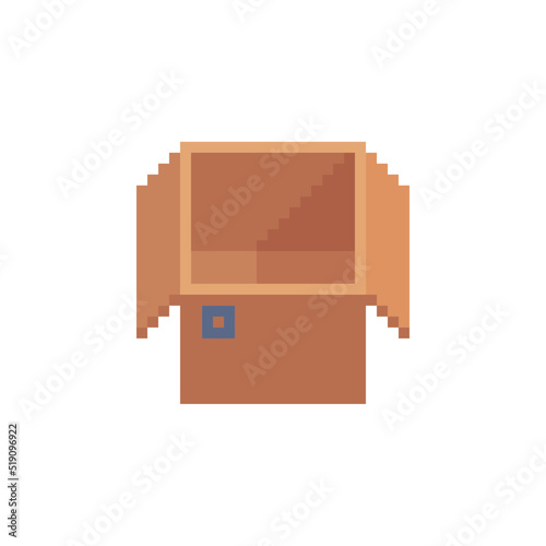 Carton open box pixel art icons set, paper boxes closed. Isolated vector illustration. Design for logo and app.