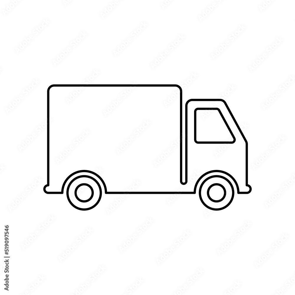 Courier Truck Deliver Order Parcel Flat Symbol. Cargo Van Fast Shipping Outline Pictogram. Truck Delivery Service Black Line Icon. Vehicle Express Shipment Transport. Isolated Vector Illustration