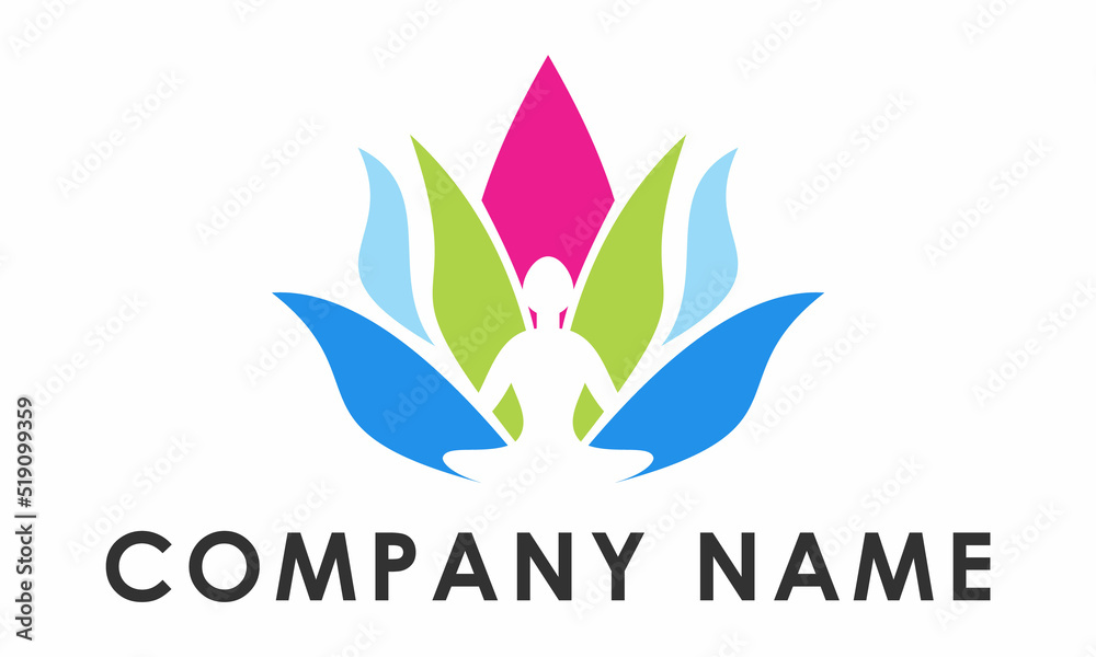 Colorful Lotus Flower with Negative Space Human Logo Design