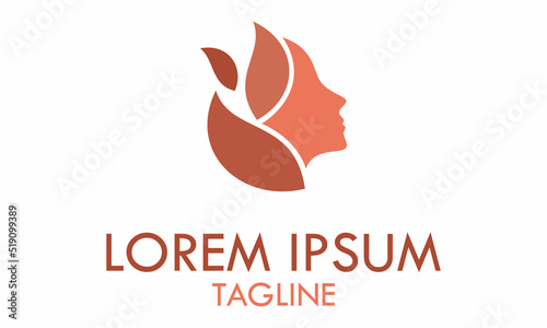 Orange Color Abstract Negative Space Female face Eco Leaf Nature Logo Design