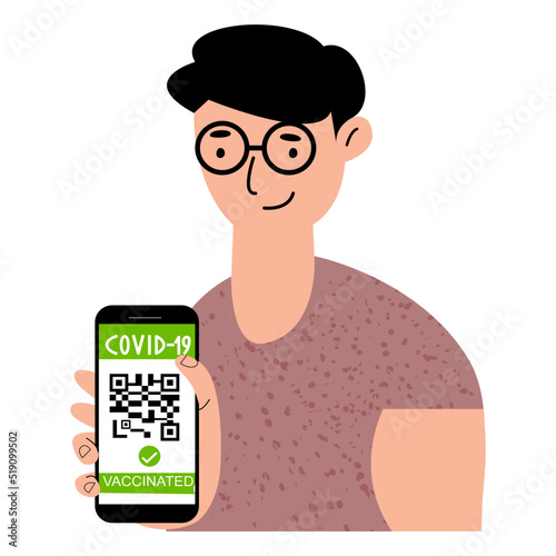 Man shows phone with digital passport vaccination Covid-19.