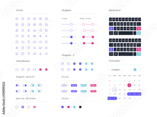 Vector minimalistic set of icons and interface elements. GUI Template.
