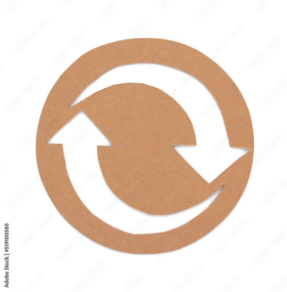 Recycle symbol cardboard paper isolated on white background texture. Recycling concept Recycle symbol cardboard paper isolated on white background texture. Recycling concept