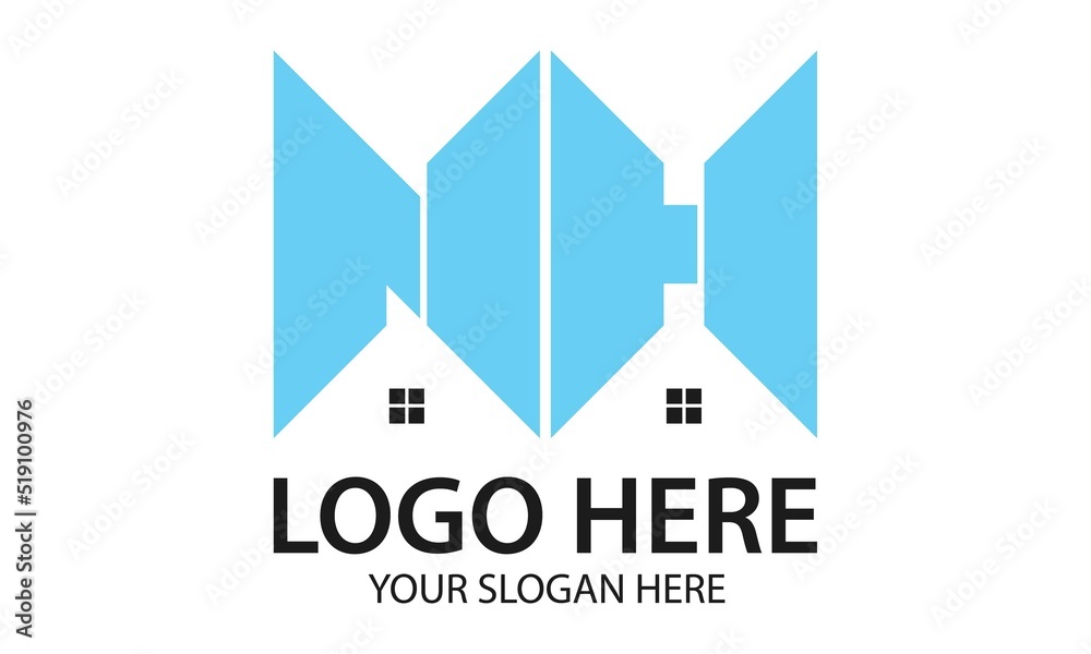 Light Blue House Letter N H Logo Design