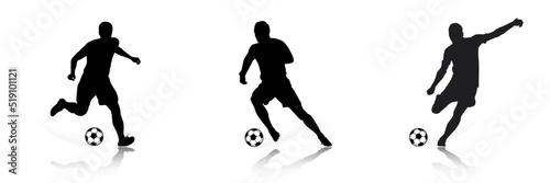 Fototapeta Naklejka Na Ścianę i Meble -  Football Soccer player silhouette with ball. High quality isolated Logo. Sport player shooting on white background. Vector illustration