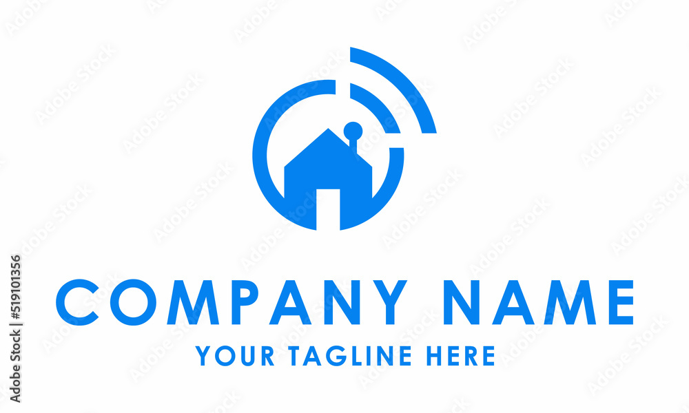 Blue Color Circle Abstract Home Roof Tech Wi Fi Logo Design Blue Color Circle Abstract Home Roof Tech Wi Fi Logo Design