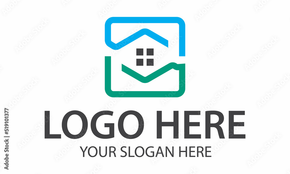 Blue and Green Color Abstract Square Line Art Home Roof Tech Logo Design Blue and Green Color Abstract Square Line Art Home Roof Tech Logo Design