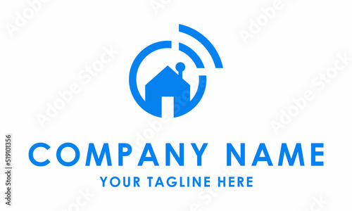 Blue Color Circle Abstract Home Roof Tech Wi Fi Logo Design