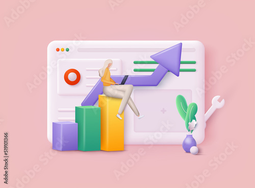 Concept of Seo Optimization for website and mobile website. Landing page template. 3D Vector Illustrations.