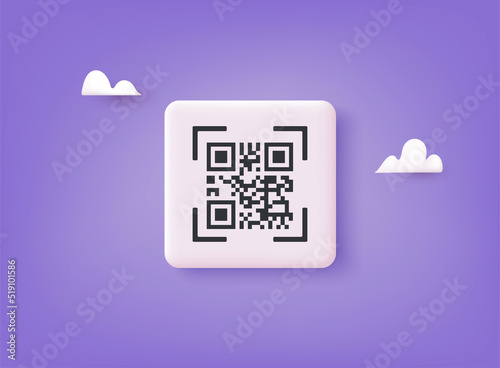 Vector QR code sample for smartphone scanning. 3D Web Vector Illustrations.