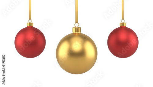 Hanged Christmas ball toy metallic glossy traditional winter holiday decor realistic 3d icon vector
