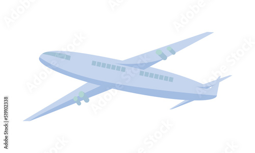 Flight by passenger airplane semi flat color vector object. Safe aircraft. Full sized item on white. Travelling by air simple cartoon style illustration for web graphic design and animation