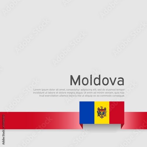 Moldova flag background. State patriotic moldavian banner, cover. Ribbon color flag of moldova on a white background. National poster. Business booklet. Vector tricolor design