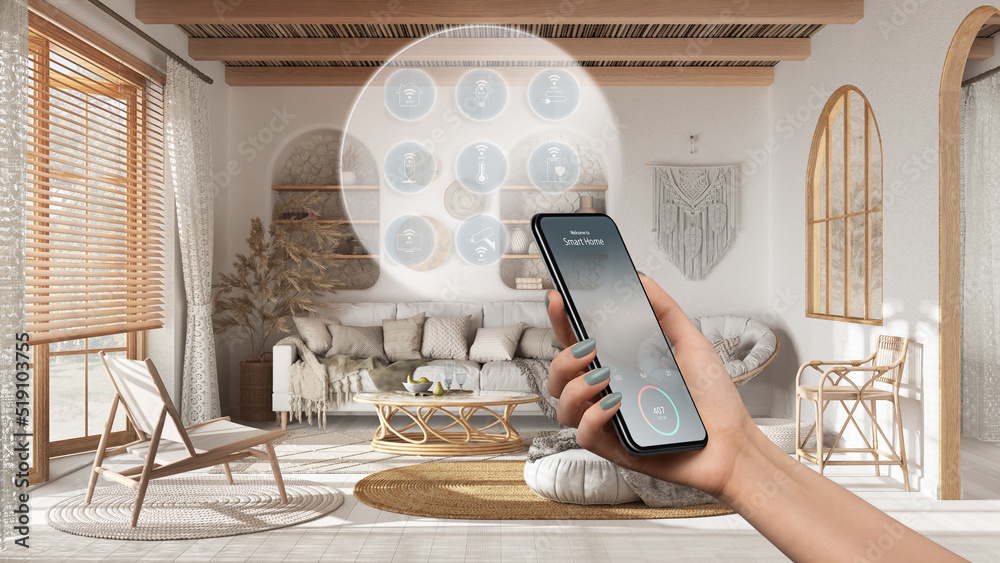 Smart home technology interface on phone app, augmented reality ...