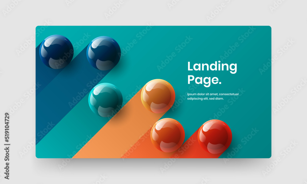 Amazing realistic spheres site screen concept. Simple front page design vector template.
