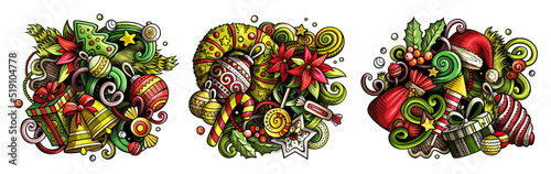 New Year cartoon vector doodle designs set
