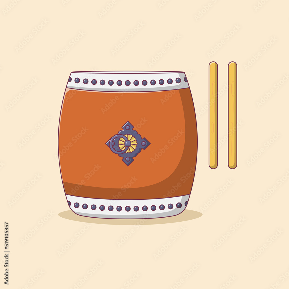 Taiko Drum Vector Icon Illustration with Outline for Design Element