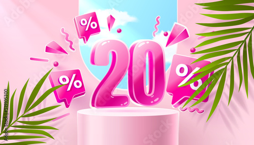Mega sale special offer, Stage podium percent 20, Stage Podium Scene with for Award, Decor element background. Vector