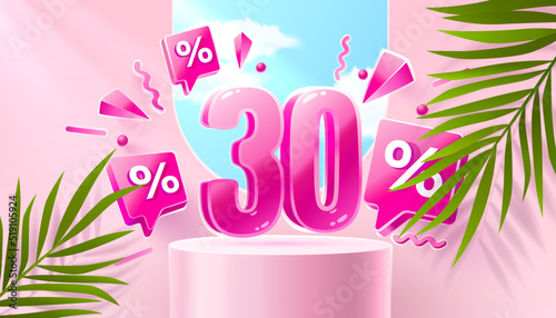 Mega sale special offer, Stage podium percent 30, Stage Podium Scene with for Award, Decor element background. Vector