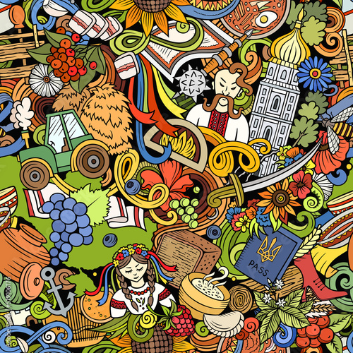 Cartoon doodles Ukraine seamless pattern