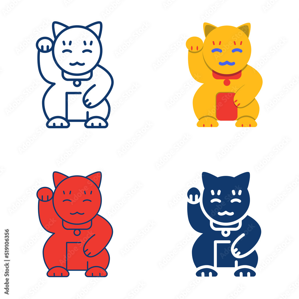 Maneki neko icon set in flat and line style