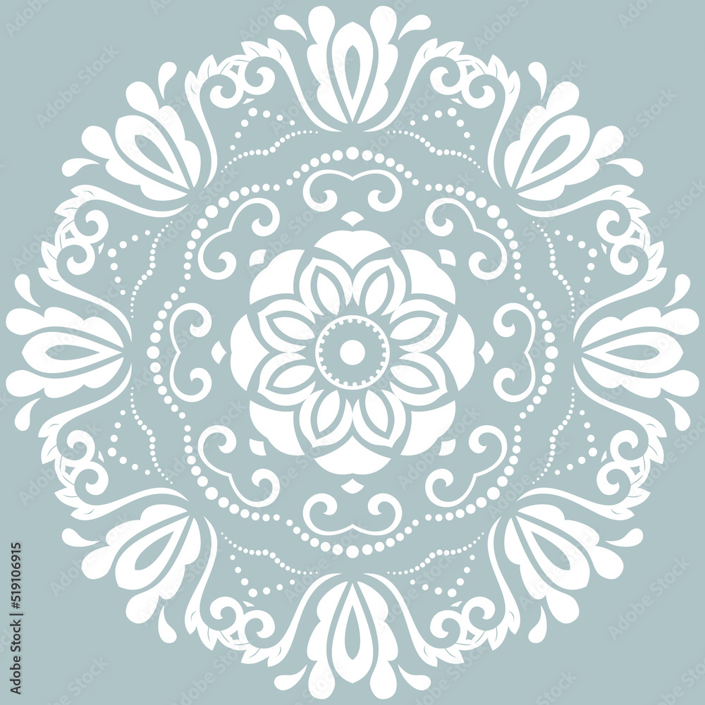 Oriental pattern with arabesques and floral elements. Traditional classic round white ornament. Vintage pattern with arabesques Oriental pattern with arabesques and floral elements. Traditional classic round white ornament. Vintage pattern with arabesques