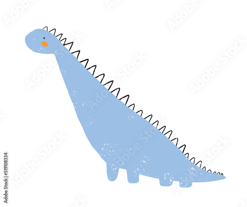 Funny Little Blue Dinosaur with Black Crest. Cute Abstract Vector Illustration with Sweet Hand Drawn Dino Isolated on a White Background. Simple Nursery Print with Dragon ideal for Card, Wall Art.