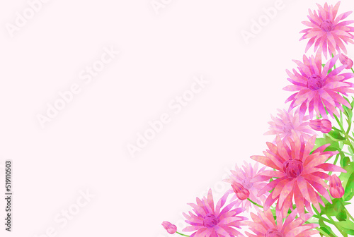 アンティークな水彩調の菊のフレーム（ピンクの背景）