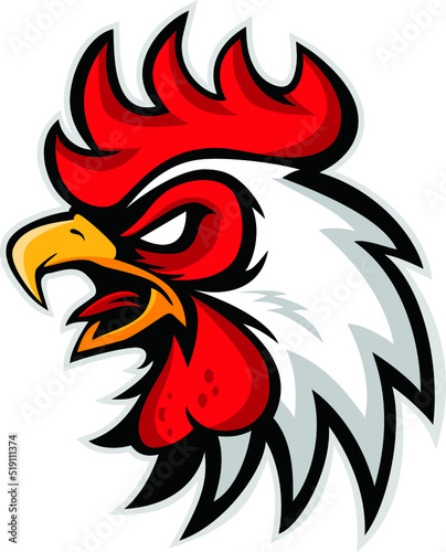 chicken Rooster head mascot logo isolated on white background photo