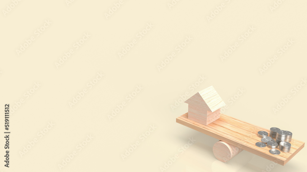 The wood home balance money coins for property or business concept 3d rendering The wood home balance money coins for property or business concept 3d rendering