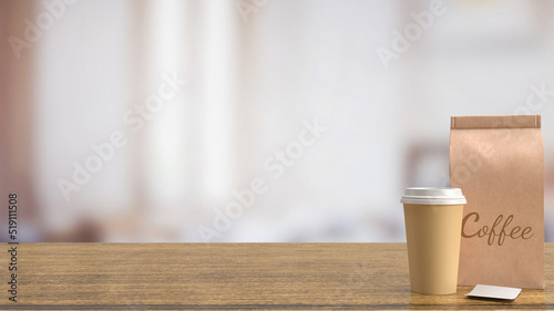 The coffee cup on wood table for hot drink concept 3d rendering