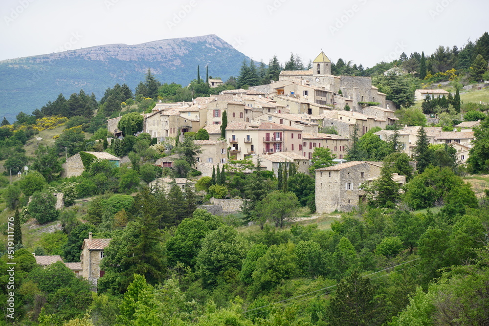 view of the village against the hill in south of france 
