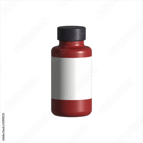 3D Medical bottle with label. Flat vector illustration. 
