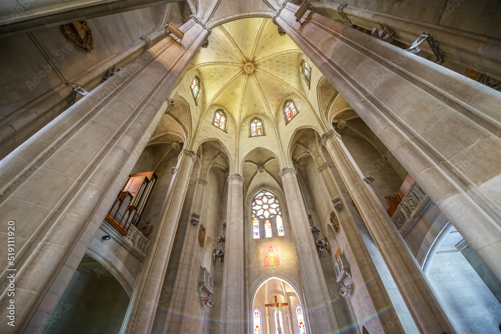 View up in the interior of church Sagrat Cor in Barcelona.