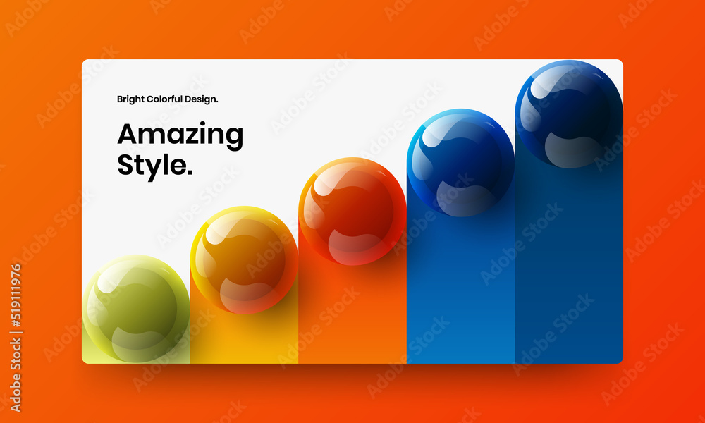 Unique annual report design vector layout. Geometric 3D balls website concept.