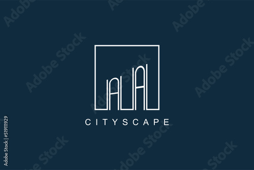 Initials AA logo with modern minimal elegant square line and abstract building
