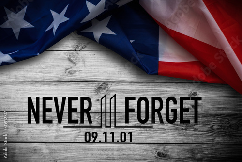 Fototapeta Text Never Forget 9 11 with United States flag