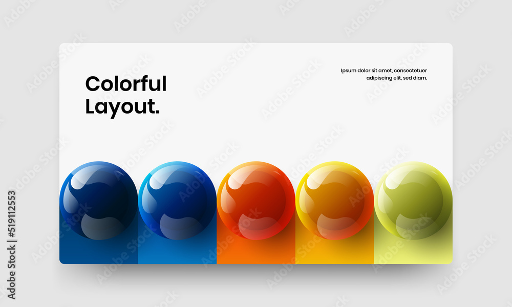 Multicolored realistic balls brochure illustration. Simple annual report design vector concept.