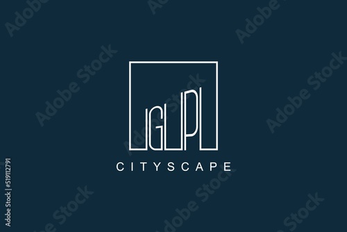 Initials GP logo with modern minimal elegant square line and abstract building