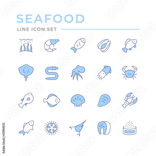 Set color line icons of seafood
