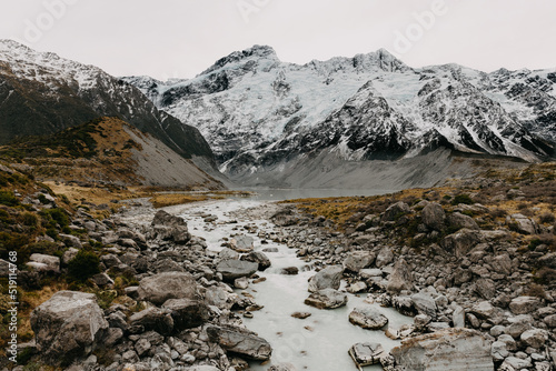 Hooker Valley Track at Aoraki or Mount Cook National Park in the Canterbury Region of South Island, New Zealand