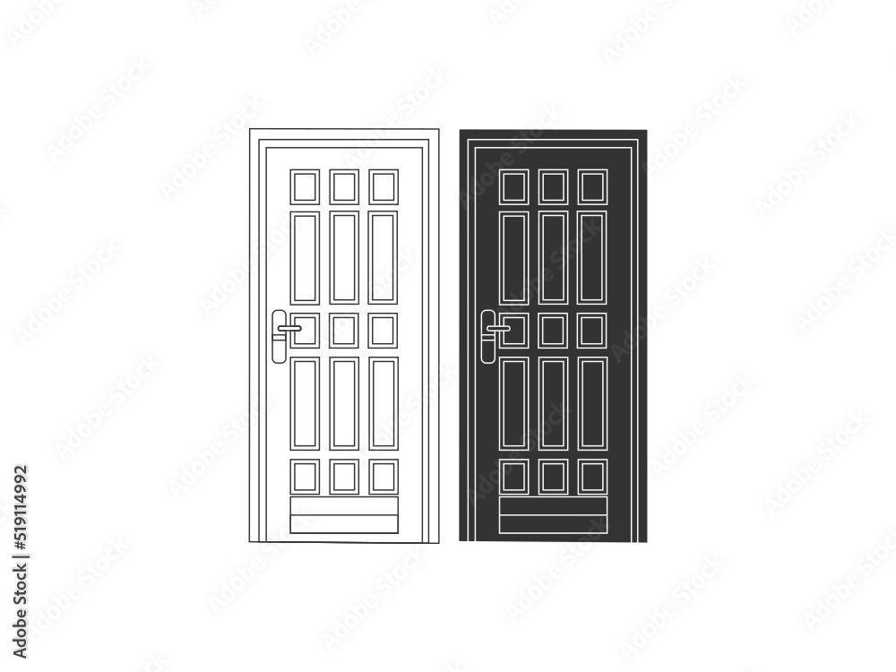 Modern wooden opened and closed door vector in different positions realistic set isolated illustration. Flat Door Vector Collection Pro Vector.  House door icon. Simple illustration of house door vect