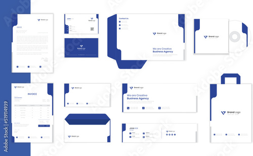 Blue Minimal Corporate Stationery design set with letterhead, invoice, envelope and business card design 