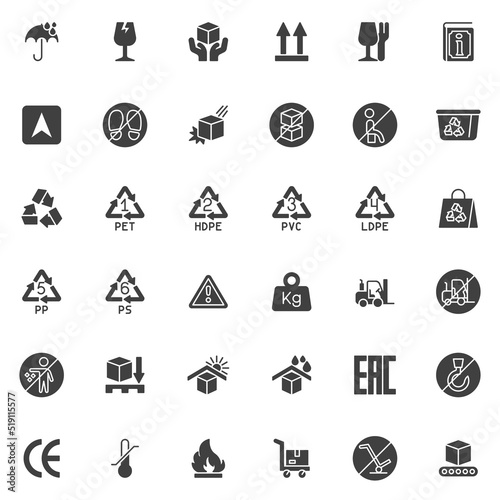 Packaging symbols vector icons set