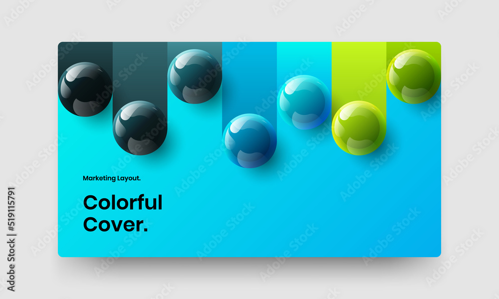 Bright site screen design vector concept. Colorful 3D spheres company cover template.