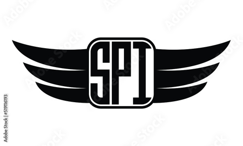 SPI three Letter wing minimalist creative concept icon eagle symbol professional logo design, Vector template