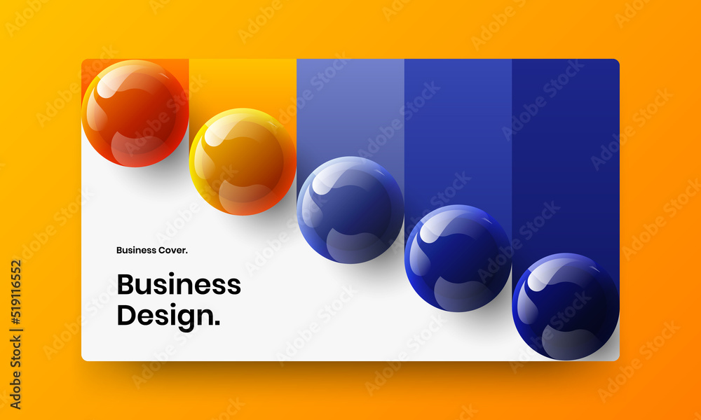 Trendy corporate identity vector design concept. Minimalistic 3D balls postcard layout.