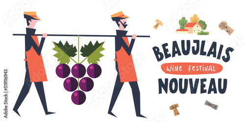 Beaujolais Nouveau Wine Festival. Vector illustration, a set of design elements for a wine festival.